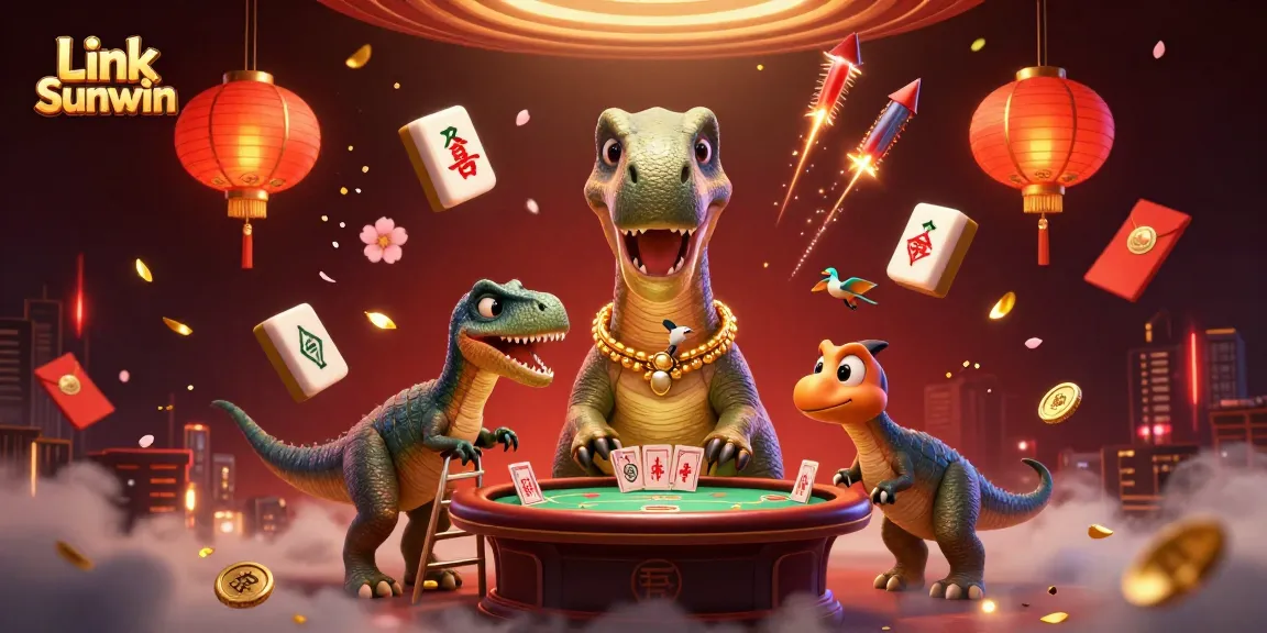 Experience the excitement of Link Sunwin with vibrant casino elements and engaging characters in a dynamic 3D scene.