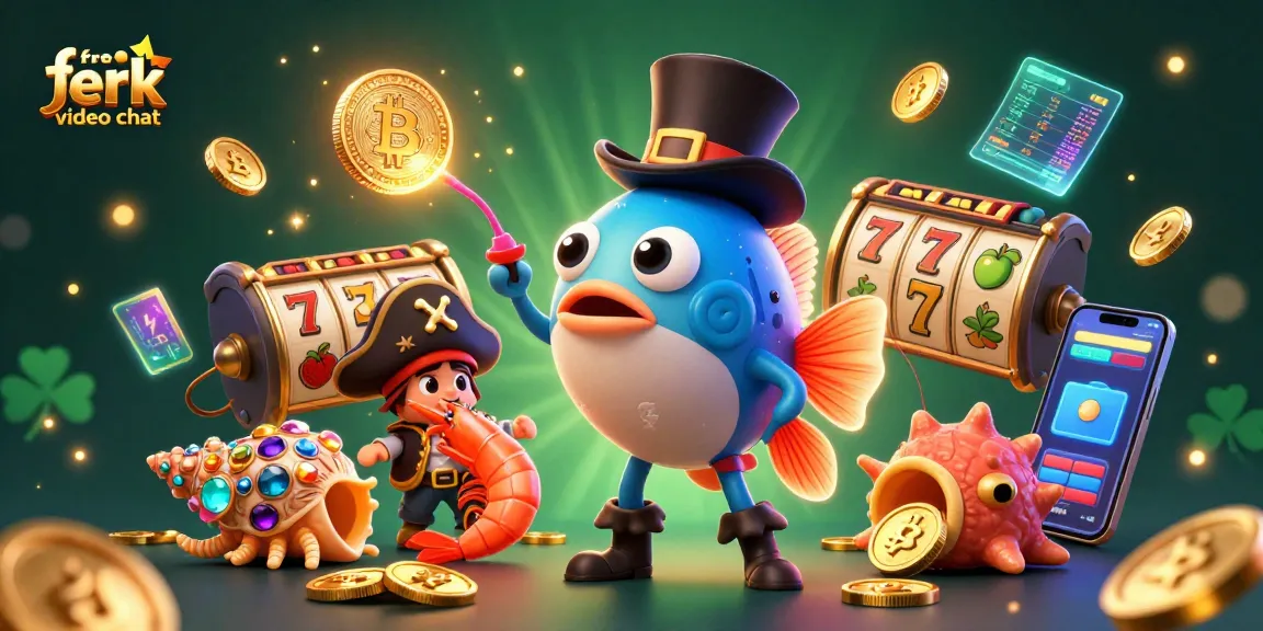 Engage in free jerk video chat with a lively anglerfish, pirate shrimp, and gem snail amid slot reels.