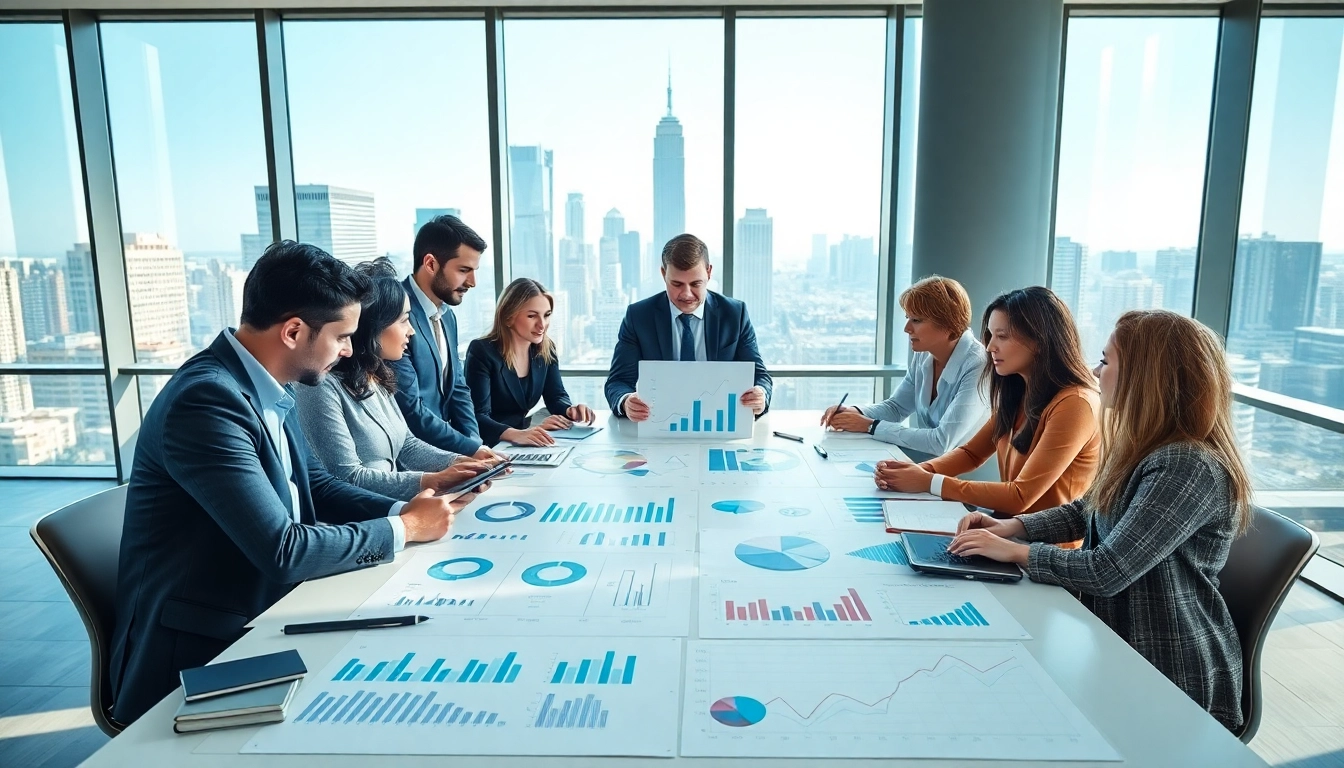 Engaged team discussing b2b competitive intelligence strategies in a modern office.