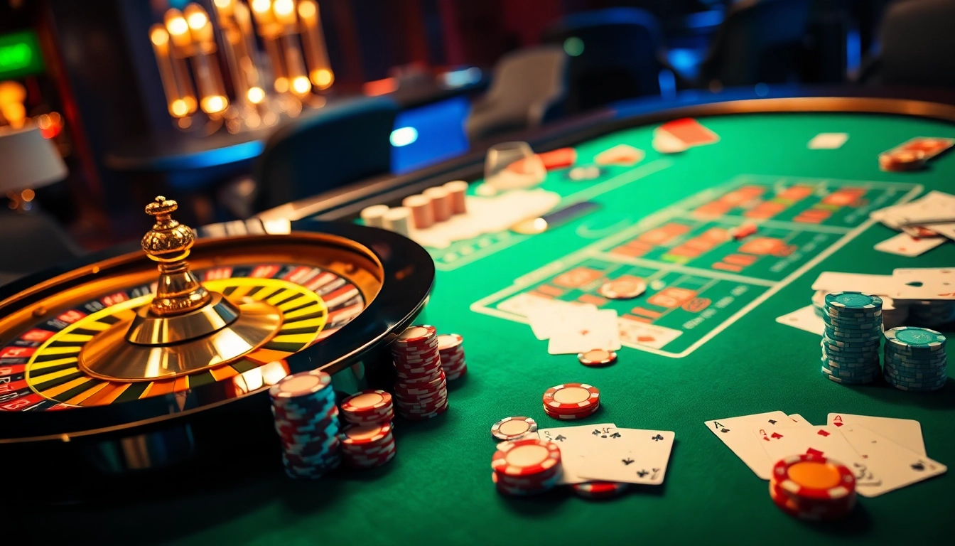 Profiter d'un jeu passionnant dans un casino en ligne france fiable, mettant en avant des jetons de poker et une roulette.