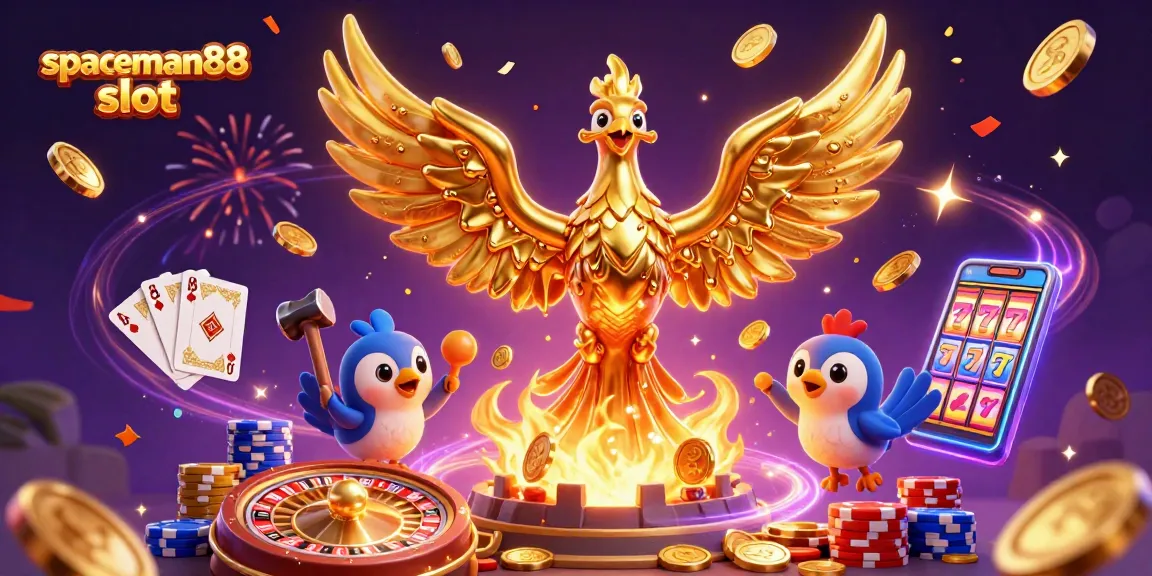 Engage with the exciting spaceman88 slot, featuring a golden phoenix and dynamic casino elements.