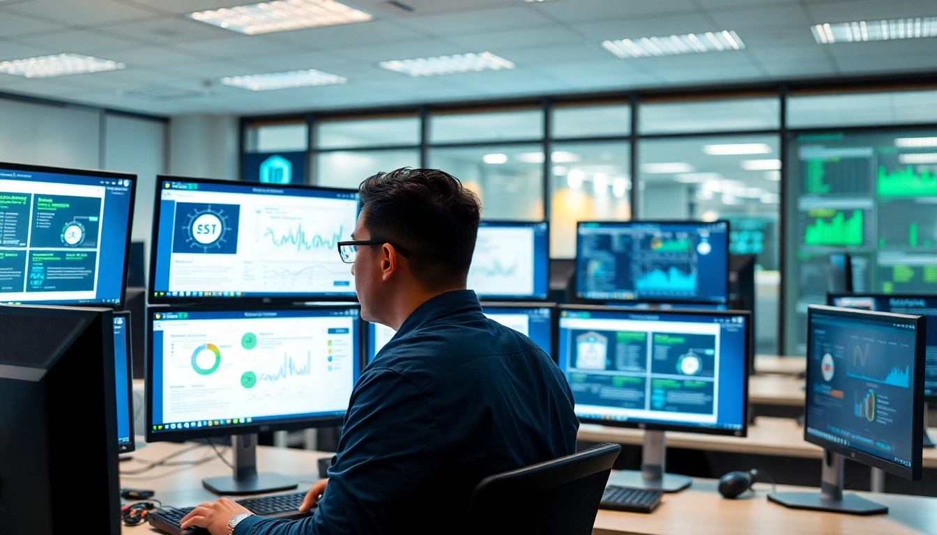IT technician conducting remote patching and monitoring for endpoints in a modern office setting.