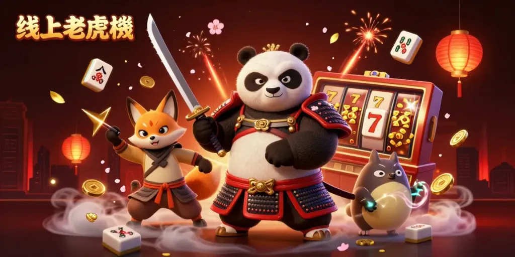 Engage in 線上老虎機 action with this vibrant, detailed scene of a samurai panda and ninja fox.