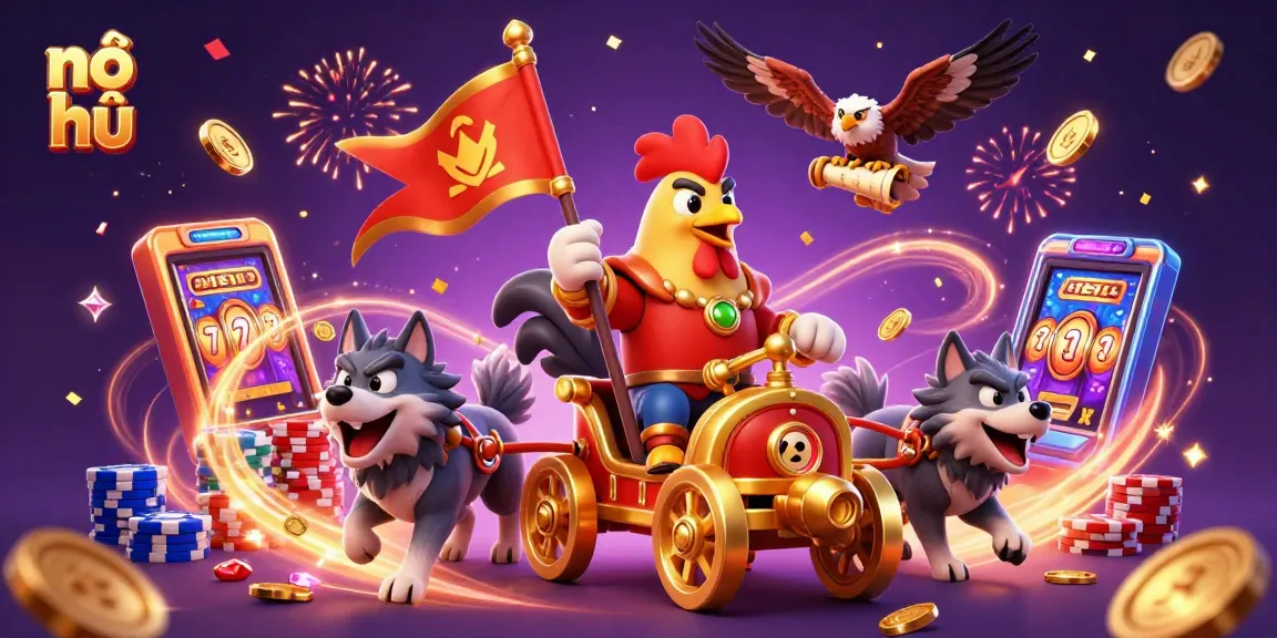 Spin to win at nổ hũ with an action-packed rooster warlord scene laden with jackpots.