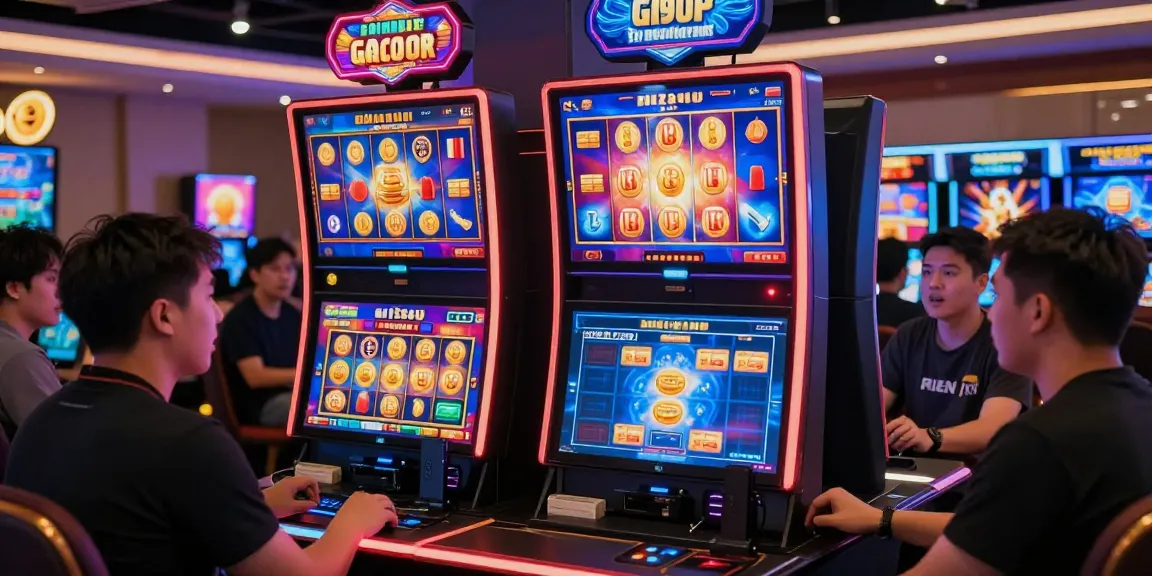 Engaged players enjoying vibrant slot gacor games online with excitement and animated graphics.