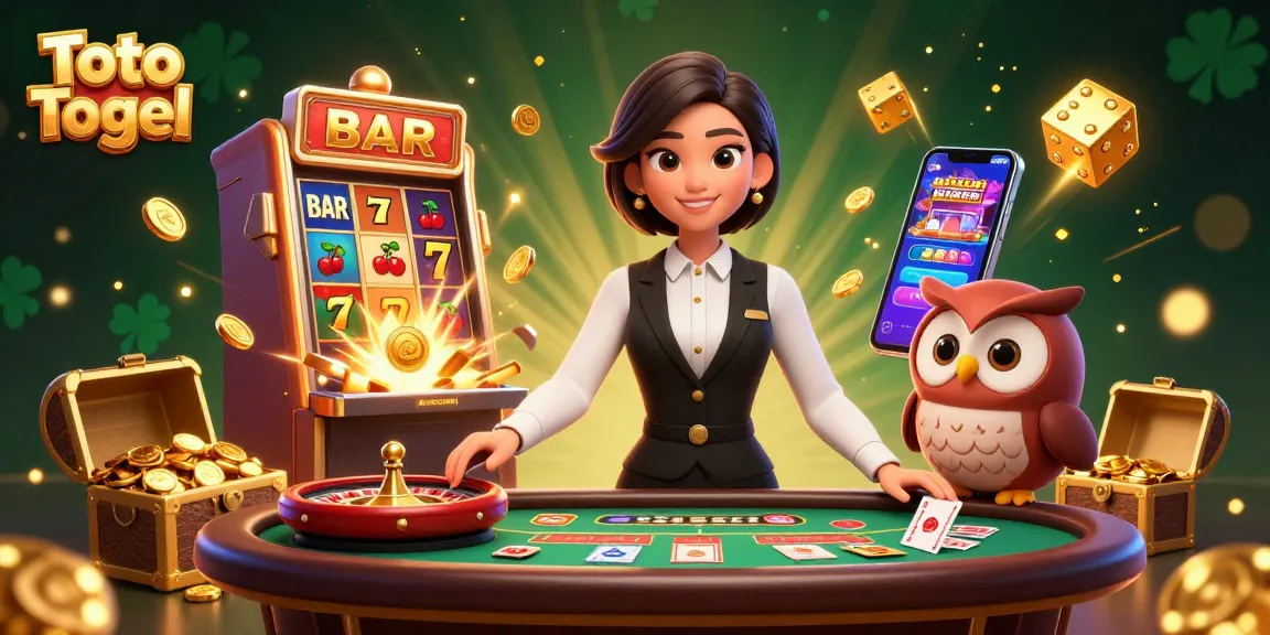 Experience Toto Togel excitement with a captivating scene of an elegant dealer and owl assistant at a casino.