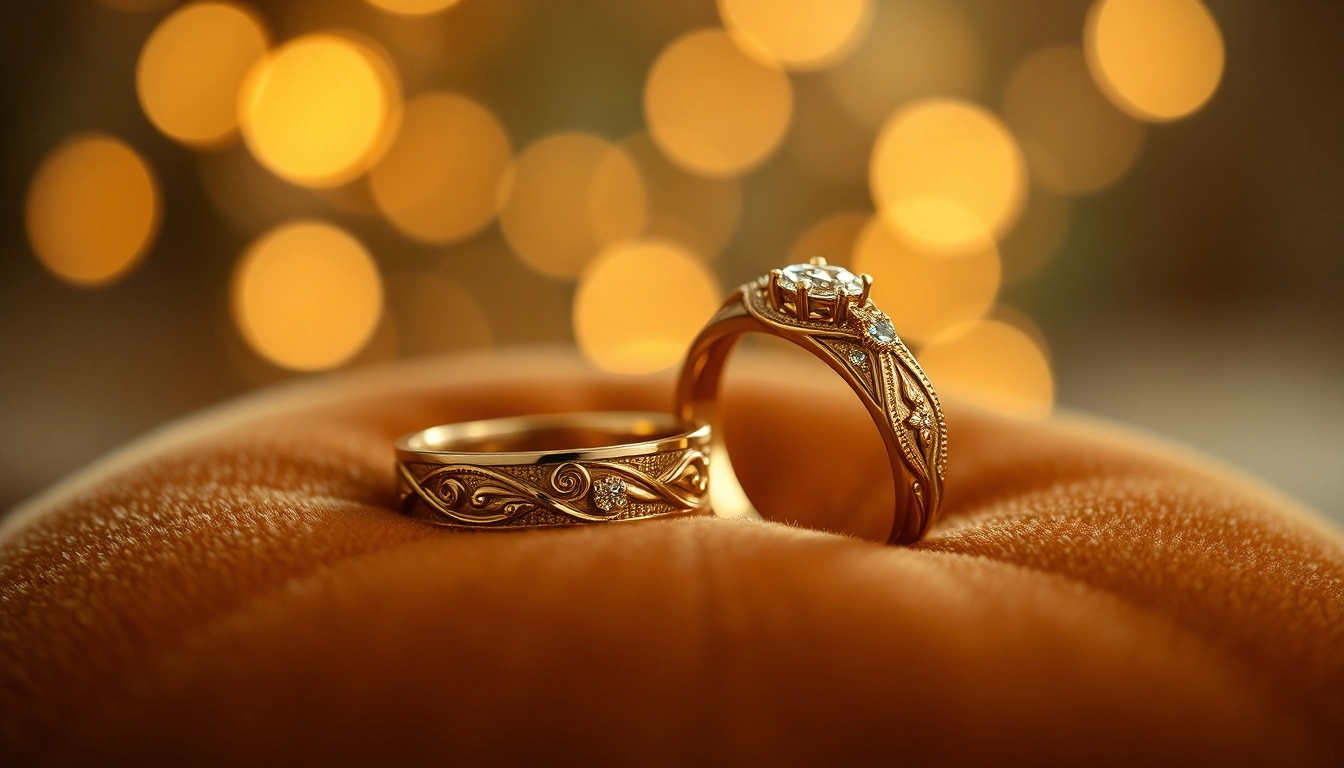 Couple rings reflecting elegance and romance against velvet backdrop.
