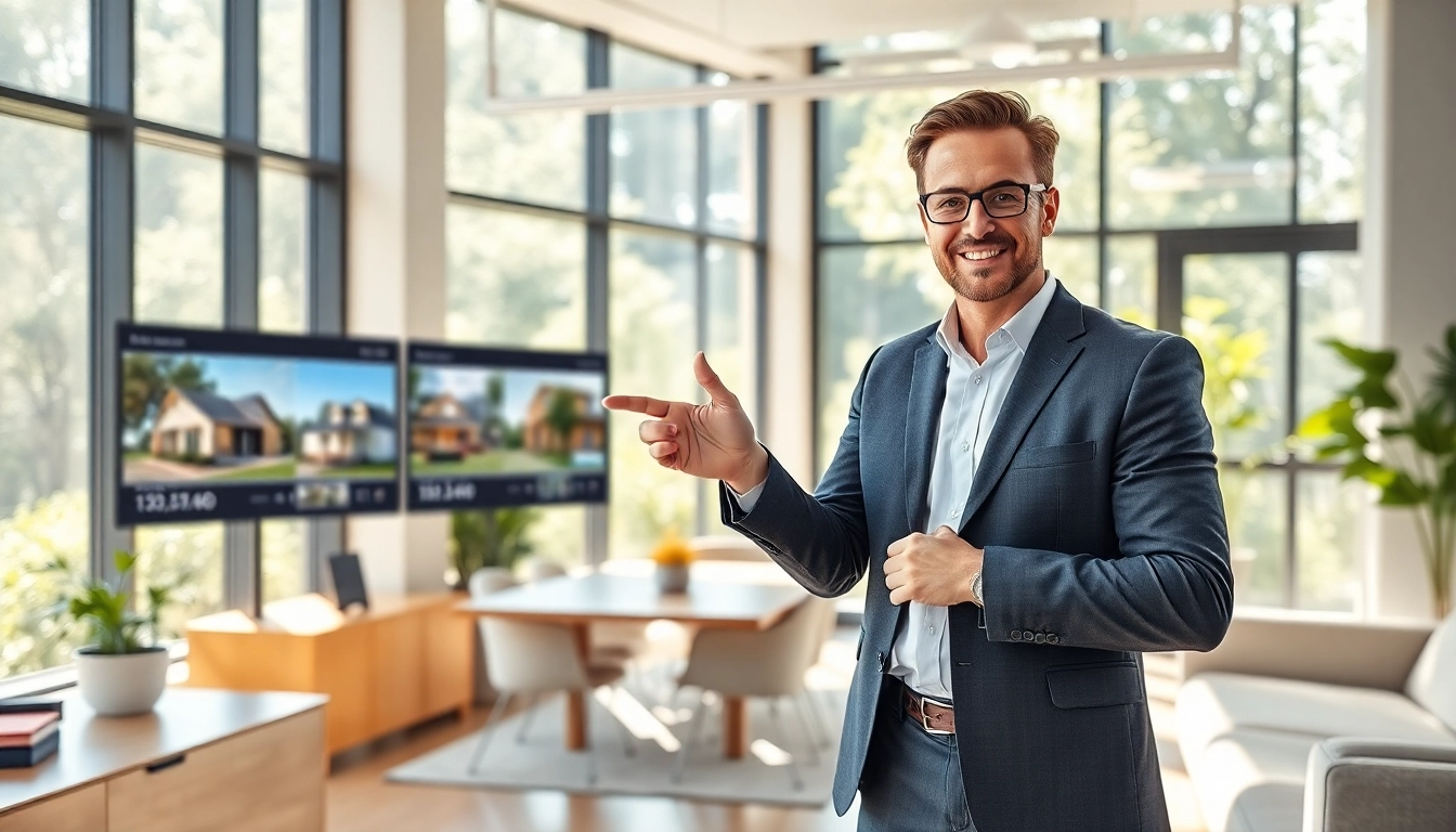 Showcasing Real Estate properties in a bright and professional office setting