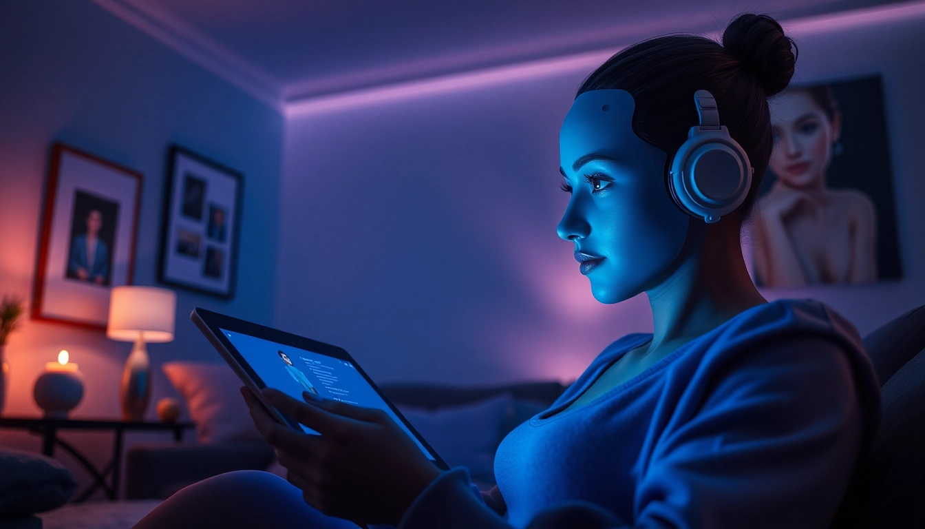 User engaging with a lifelike AI chatbot in an intimate setting, exploring ai chat sex conversations.