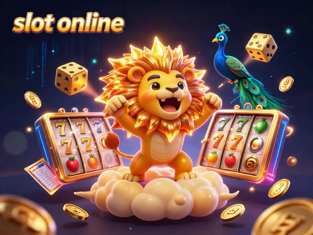 Memainkan slot online yang mengasyikkan dengan simbol beruntung dan koin emas yang bersinar.