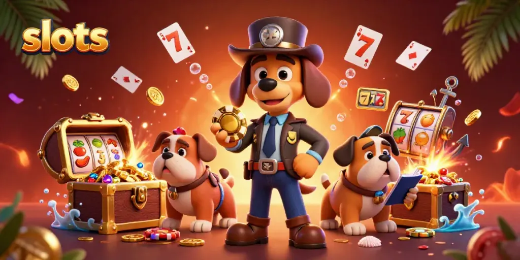 Join the slots adventure with a detective and his bulldog companion exploring vibrant slot-themed treasures.