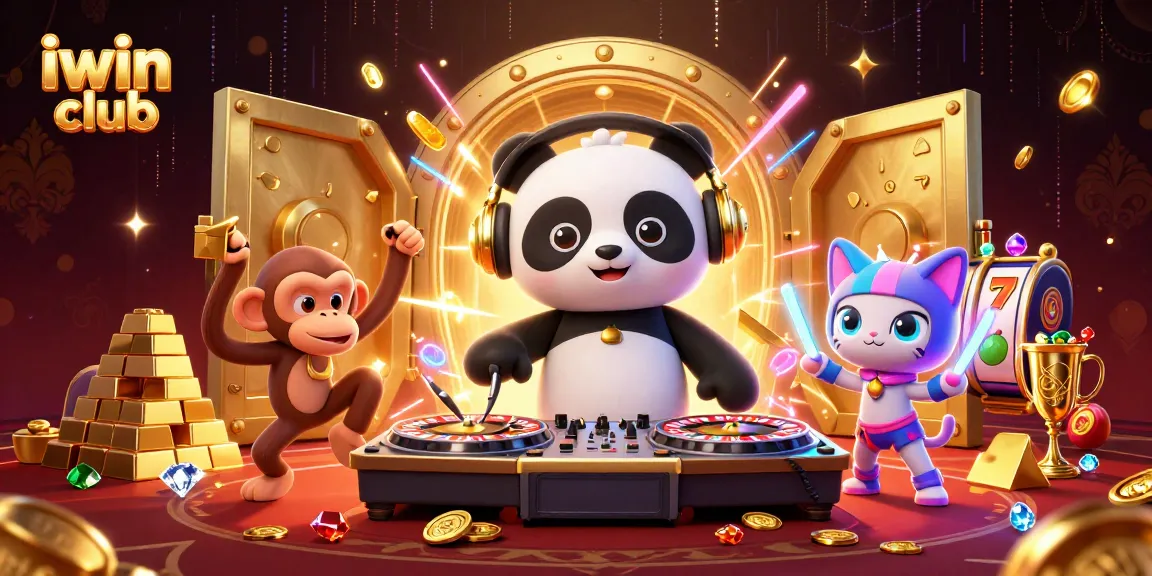 Join the excitement at iwin club with our lively 3D casino illustration, featuring vibrant characters and thrilling gaming elements.
