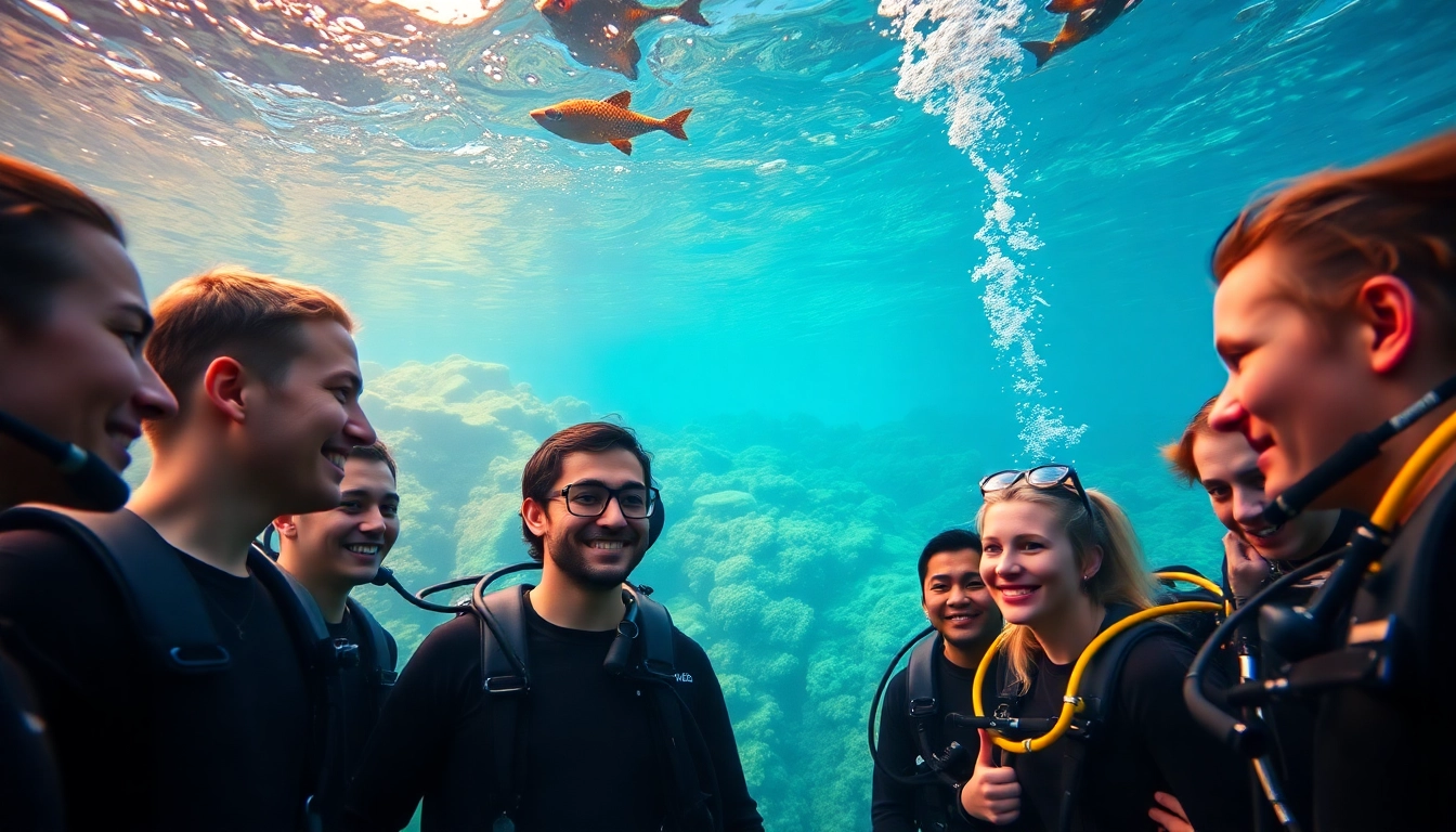 SSI Spezialkurse in action, diving instructor leading students underwater among vibrant coral reefs.