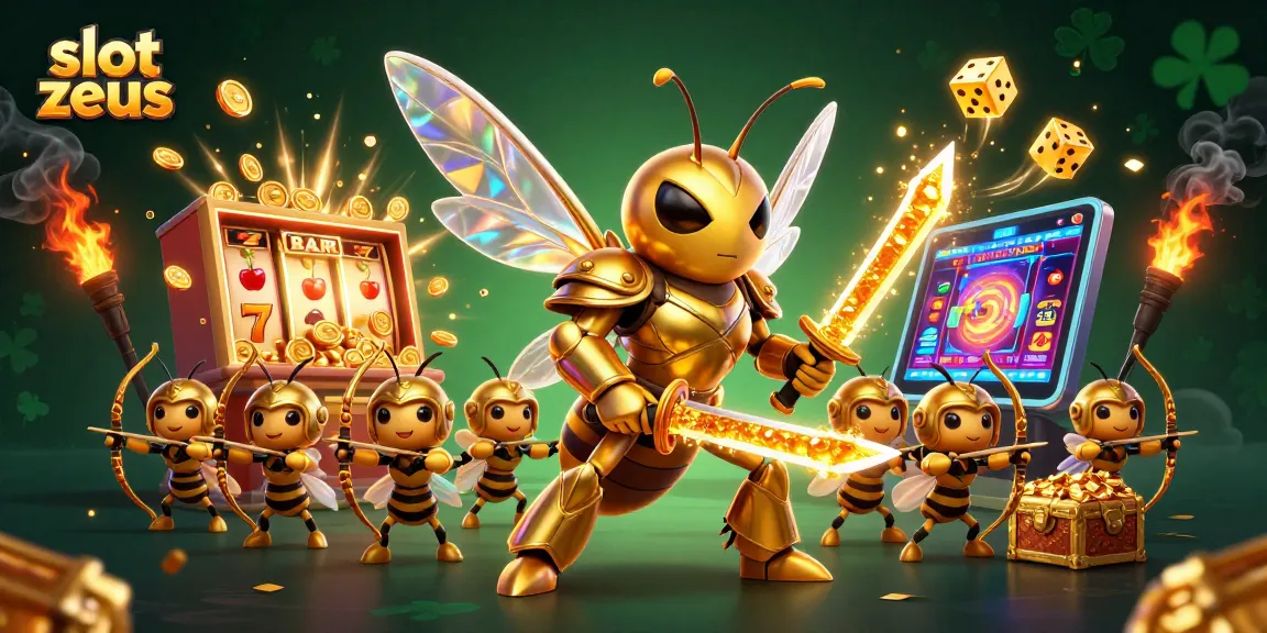 Engage with the thrilling slot zeus experience, illustrated with vibrant golden characters and dynamic slot machine elements.