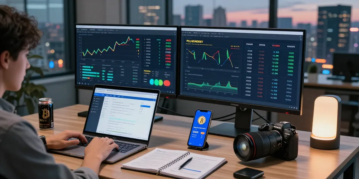 Crypto cloud mining workspace with advanced equipment for secure cryptocurrency analysis.