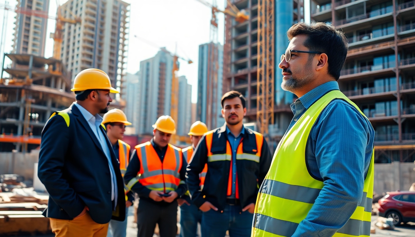 Manhattan Construction Manager directing a project at a lively construction site.