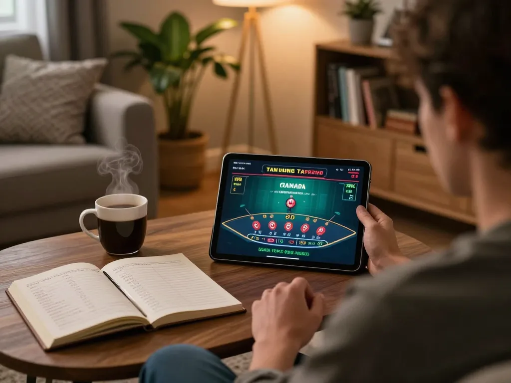 Engaging in online casinos in Canada reddit with tablet while enjoying a cozy home environment.