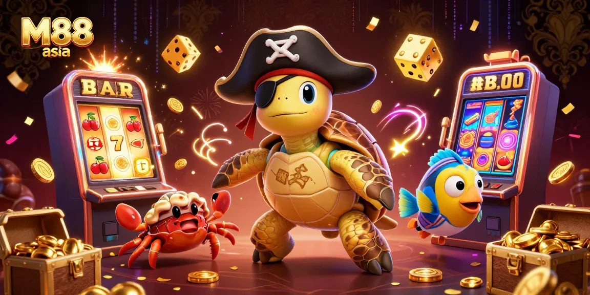 Experience the thrill of winning at M88 asia, where 3D characters celebrate a jackpot with colorful casino elements.