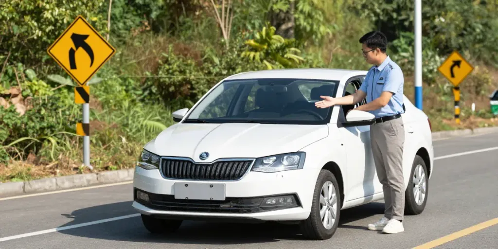 Skills training with Skoda Fabia for permis de conducere chisinau in a scenic driving school.