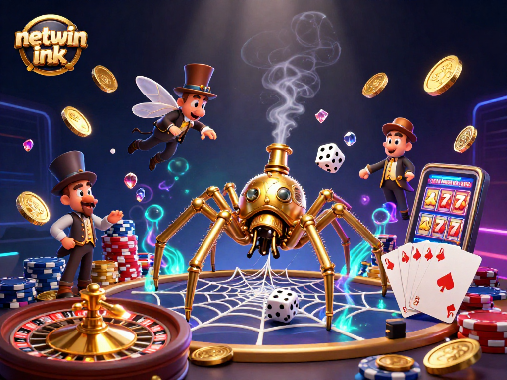Play thrilling games with netwin ink in a rich, dynamic casino-themed scene filled with excitement