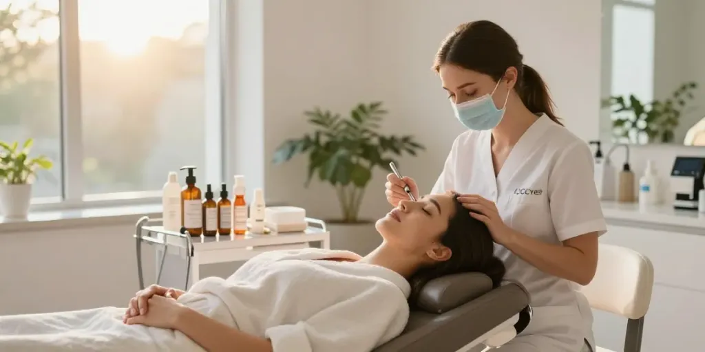 Augenringe wegbekommen mit der CCeye®-Behandlung in einem modernen Schönheitssalon.