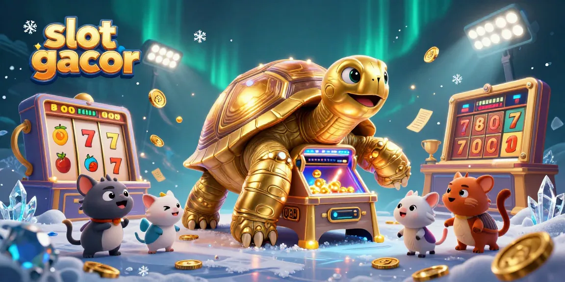 Memainkan slot gacor dengan simbol keberuntungan yang bersinar dan karakter kartun yang ceria di latar belakang kasino.