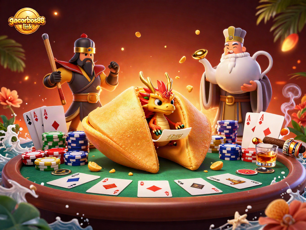 Engage with the gacorbos88 link experience through this vibrant 3D casino scene, showcasing dynamic gaming elements and characters.