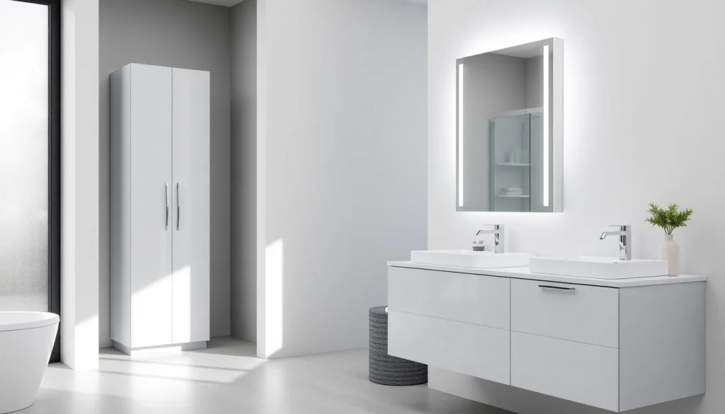 Stylische sonni Spiegelschrank im modernen Badezimmer mit LED-Beleuchtung