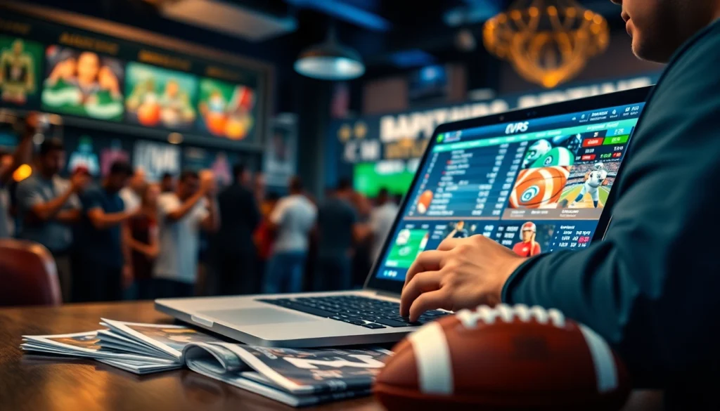 Engaging bettor analyzing odds at the best sportsbooks in Mexico, showcasing a vibrant sports lounge atmosphere.