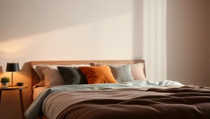Cuscini per letto colorati disposti armoniosamente su un letto elegante per un comfort ottimale.