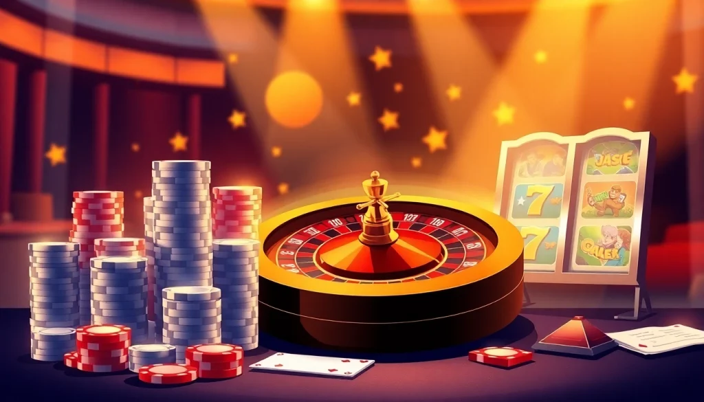 Experience the thrill of gà 6789 with a luxurious online casino scene featuring poker chips and a roulette wheel.