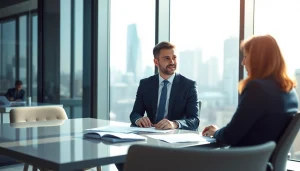 카드현금화 방법을 설명하는 금융 전문가와 현대적인 사무실 배경