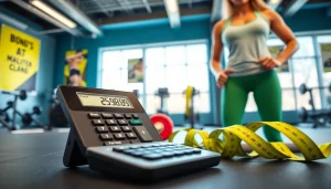 Calculate body fat percentage using a body fat percentage calculator in a dynamic fitness environment.