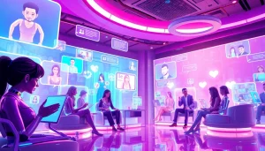 Engaging scene of AI characters in a virtual chat room, embodying the concept of sex chat ai.