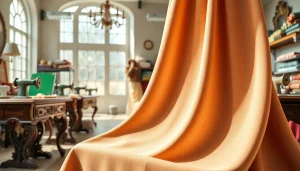 Punta di roma kopen: Luxurious fabric showcased in an elegant sewing studio setting.