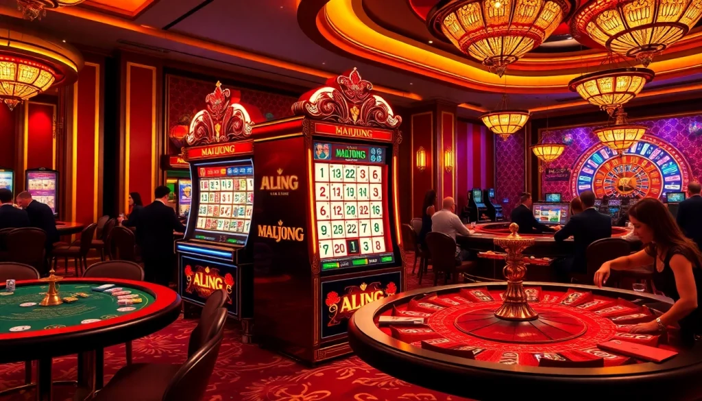 Putar gulungan di demo slot Mahjong yang seru dikelilingi oleh energi kasino yang hidup.