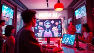 Interactive scene showcasing nsfw ai characters in a vibrant digital workspace.