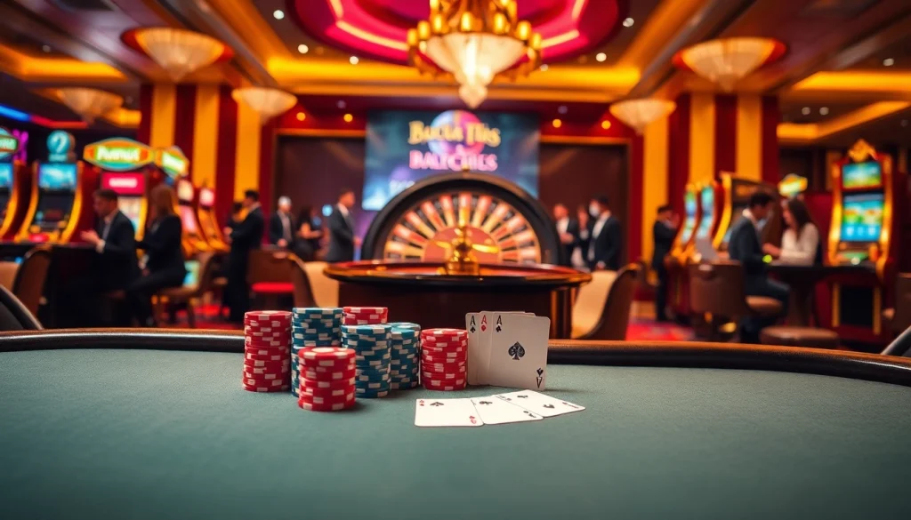 Experience nhà cái vua99's thrilling casino atmosphere with poker chips and roulette.